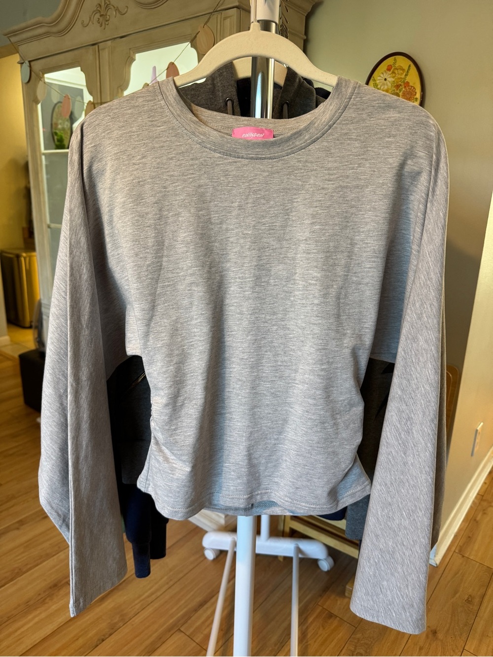 Edikted Charlisa Cinched Waist Top Heather Gray Size Medium